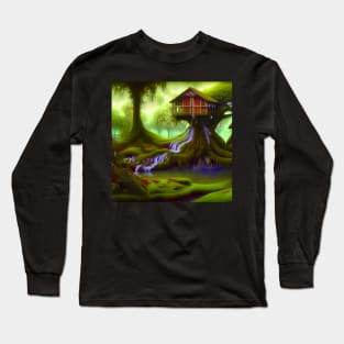 Tree House Portrait, greenery Outside Long Sleeve T-Shirt